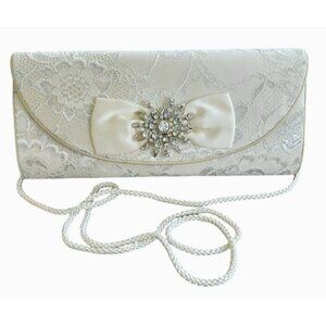 Kate Landry Ivory Lace Covered Crossbody Clutch Rhinestone Bridal Evening